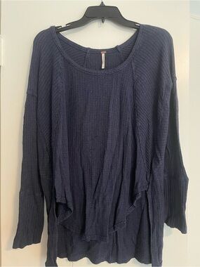 Free People Navy Ribbed Crewneck Sweater